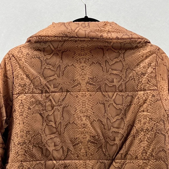 Marc New York Puffer Jacket Women Sz XS Snakeskin Snap Front Insulated Tan Brown - Picture 7 of 11